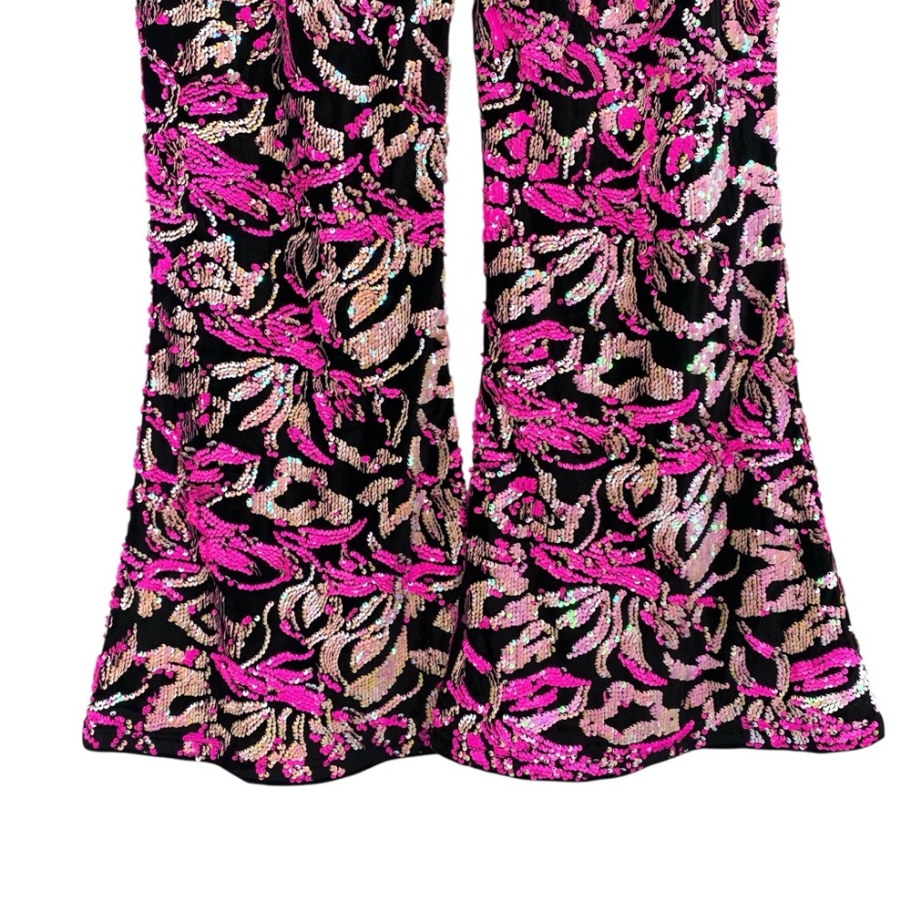 Nasty Gal Black Velvet Hot Pink Sequin Flare Pants New - Picture 7 of 11